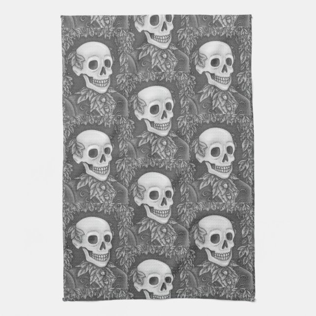 SKELETON, GOTHIC GENTLEMAN SKULL KITCHEN TOWEL GESCHIRRTUCH (Vertikal)