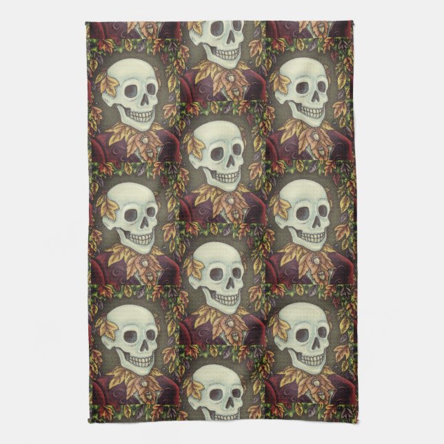 SKELETON, GOTHIC GENTLEMAN SKULL KITCHEN TOWEL GESCHIRRTUCH (Vertikal)
