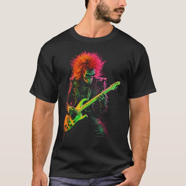 Skeleton Graphic T-Shirt Playing Gitarre Rock Band (Vorderseite)