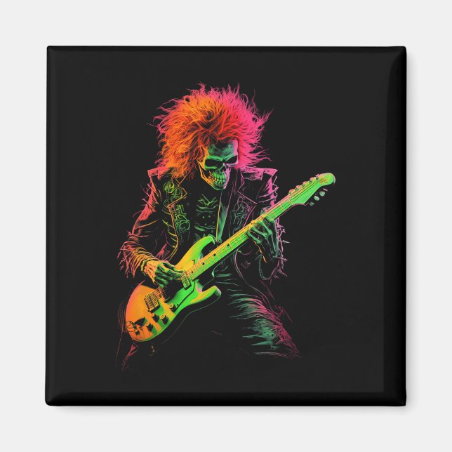 Skeleton Graphic T-Shirt Playing Gitarre Rock Band Magnet (Vorne)