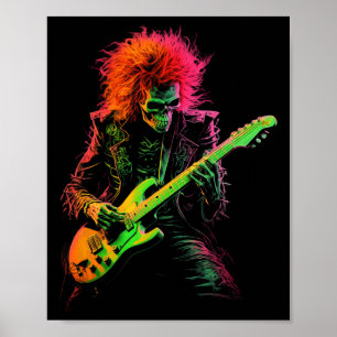 Skeleton Graphic T-Shirt Playing Gitarre Rock Band Poster
