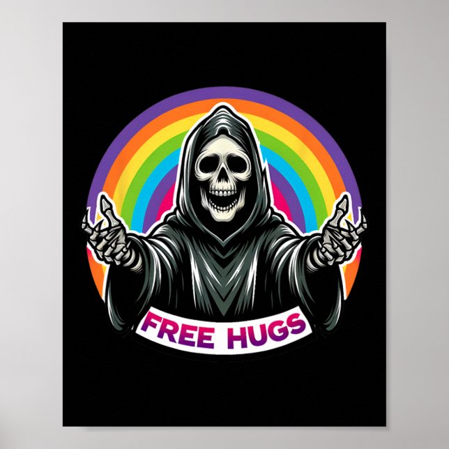 Skeleton Grim Sensenmann Halloween Funny Rainbow F Poster (Vorne)