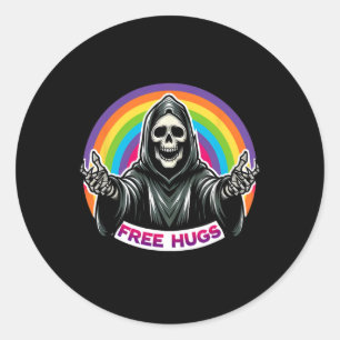 Skeleton Grim Sensenmann Halloween Funny Rainbow F Runder Aufkleber
