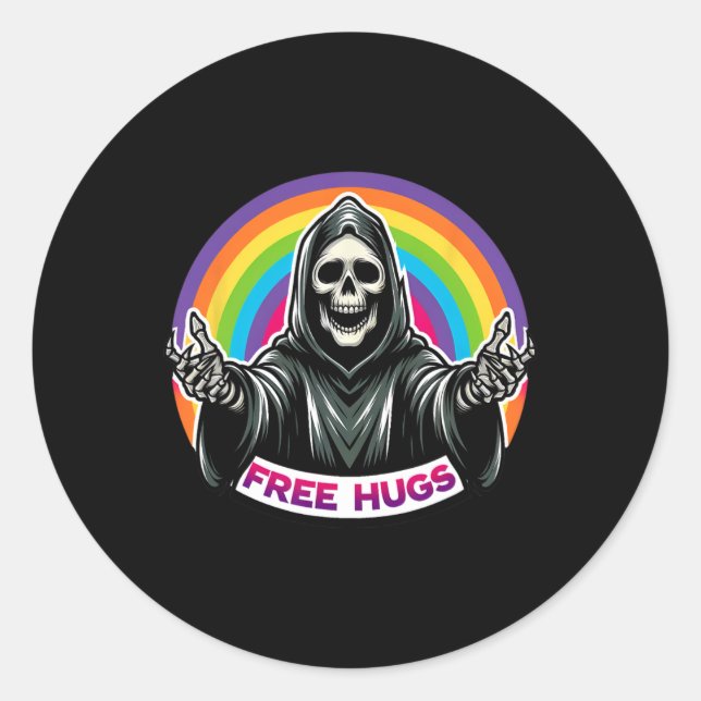 Skeleton Grim Sensenmann Halloween Funny Rainbow F Runder Aufkleber (Vorderseite)