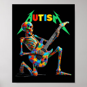 Skeleton Guitar Player Rock Music Autismus Bewusst Poster