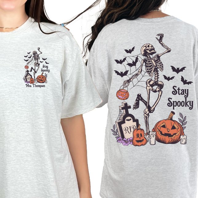 Skeleton Halloween Bleibe Spooky Cool Personalisie T-Shirt (Von Creator hochgeladen)