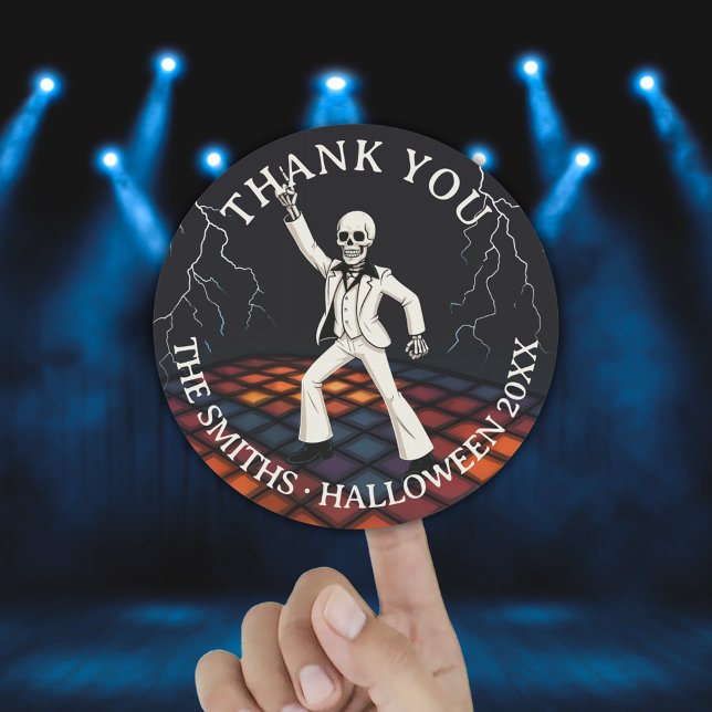 Skeleton Halloween Disco Party Vielen Dank Runder Aufkleber (Skeleton Halloween Disco Party Thank You Classic Round Sticker)