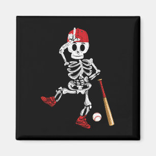 Skeleton Halloween Funny Skelett Baseball spielen Magnet