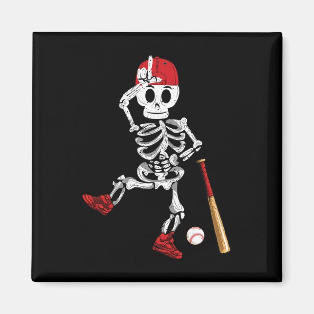 Skeleton Halloween Funny Skelett Baseball spielen Magnet (Vorne)