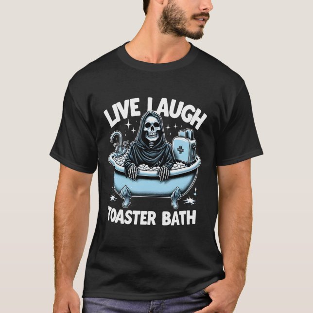 Skeleton Halloween Live-Lagh Toaster Bath Design T-Shirt (Vorderseite)