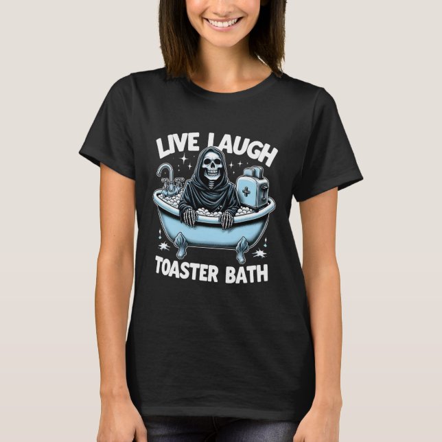 Skeleton Halloween Live-Lagh Toaster Bath Design T-Shirt (Vorderseite)