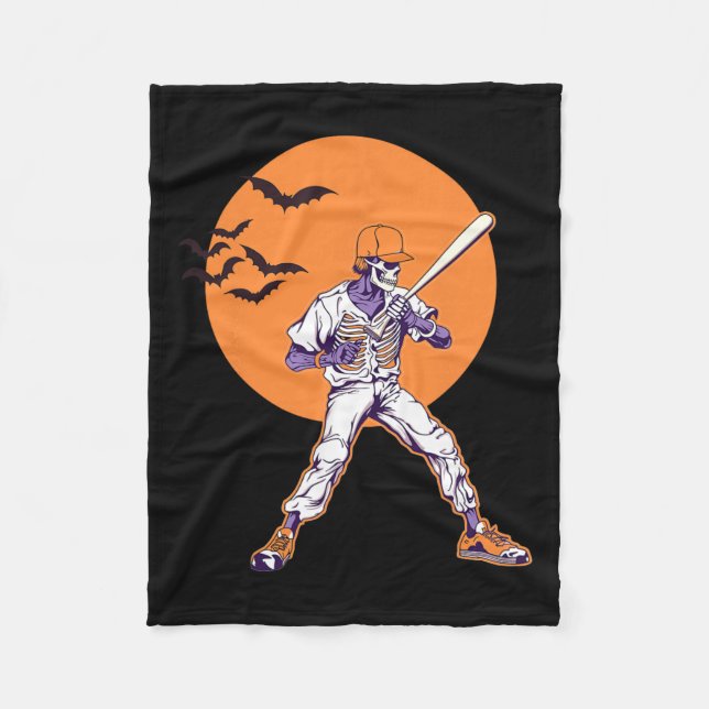 Skeleton Halloween Men Boys Baseball Halloween Fleecedecke (Vorderseite)