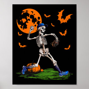 Skeleton Halloween Men Boys Baseball Spooky Saison Poster