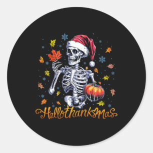 Skeleton Halloween Mery Christmas Happy Hallodanke Runder Aufkleber