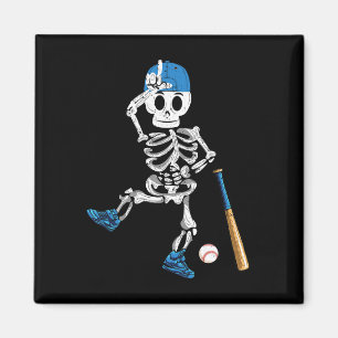 Skeleton Halloween Vintag Baseball Playing Magnet