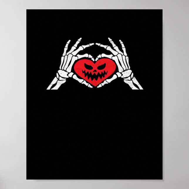 Skeleton hält ein heißes, unheimliches Halloween Poster (Vorne)