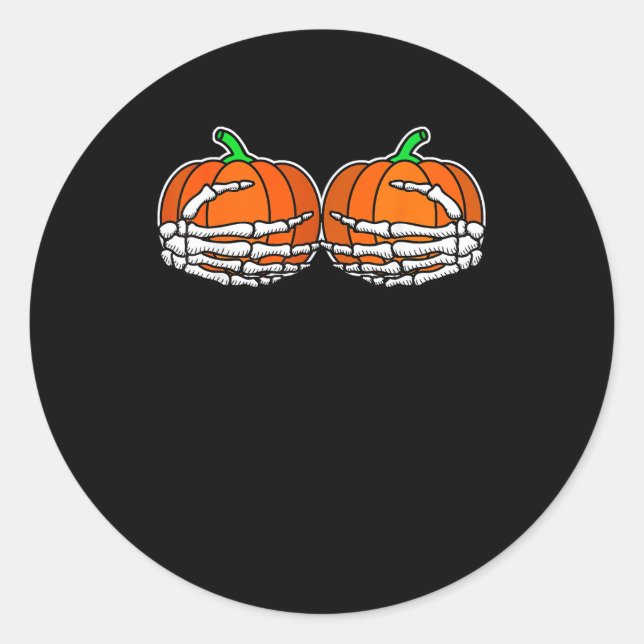 Skeleton Hand auf Brust Kürbis Halloween Frauen Runder Aufkleber (Vorderseite)