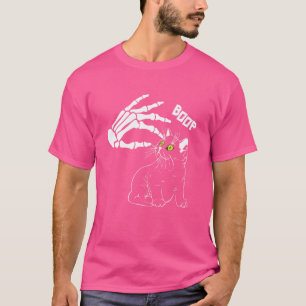 Skeleton Hand Boop auf einer Katze Nase Halloween T-Shirt