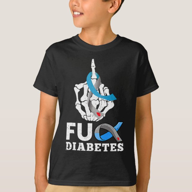 Skeleton Hand Fck Diabetes Blue Ribbon Awareness m T-Shirt (Vorderseite)