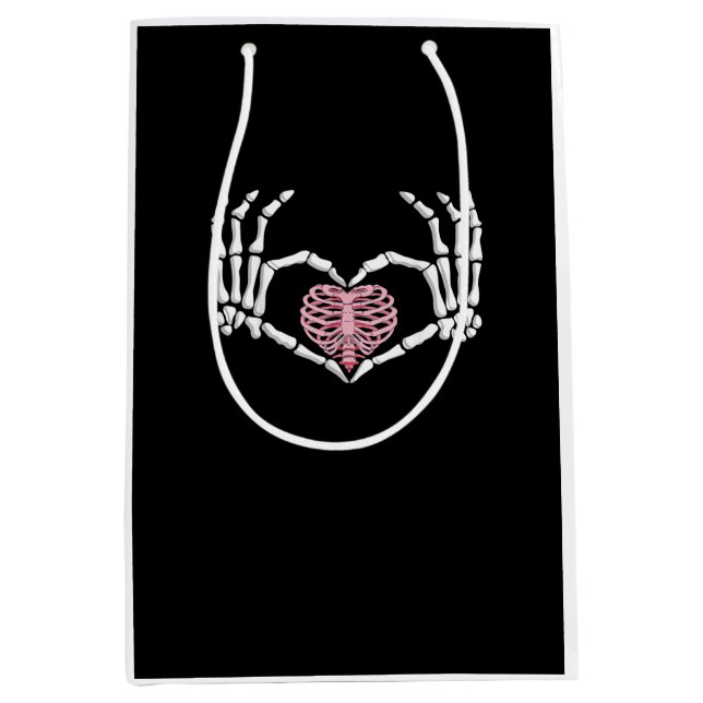 Skeleton Hand Heart Funny Halloween Frauen Männer Mittlere Geschenktüte (Vorderseite)