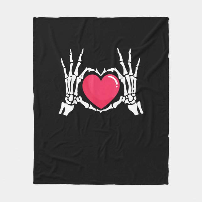 Skeleton Hand Heart Halloween Fleecedecke (Vorderseite)