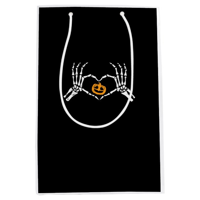 Skeleton Hand Heart Halloween Kostüm Pumpkin Mittlere Geschenktüte (Vorderseite)