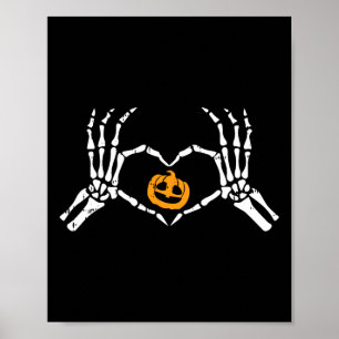 Skeleton Hand Heart Halloween Kostümknochen Pumpki Poster