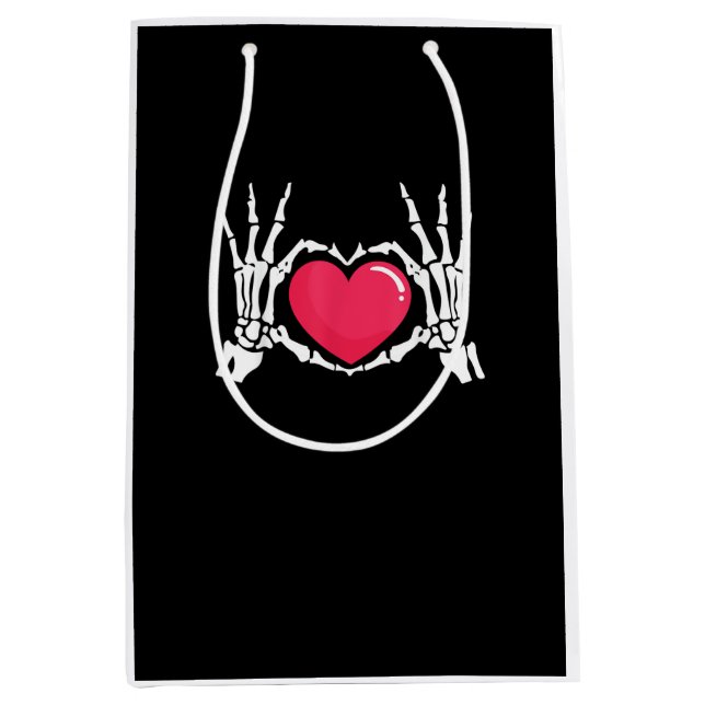 Skeleton Hand Heart Halloween Mittlere Geschenktüte (Vorderseite)