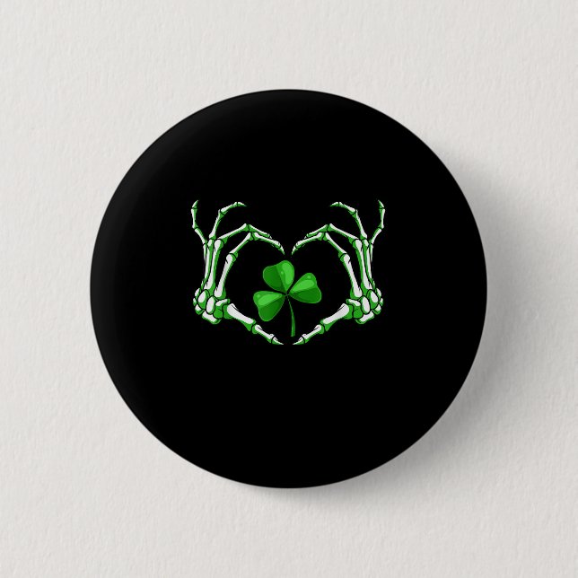 Skeleton Hand Heart Kleeblatt St Patricks Day Padd Button (Vorderseite)