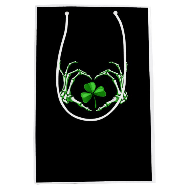 Skeleton Hand Heart Kleeblatt St Patricks Day Padd Mittlere Geschenktüte (Vorderseite)