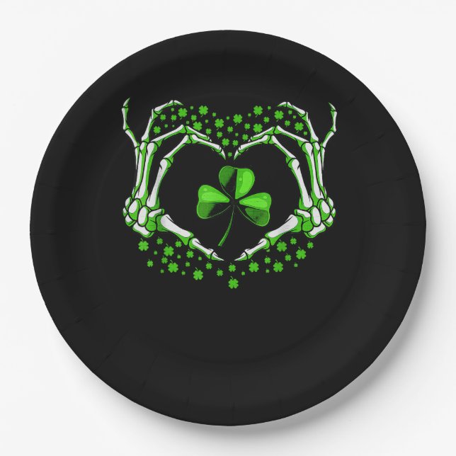 Skeleton Hand Heart Kleeblatt St Patricks Day Padd Pappteller (Vorderseite)