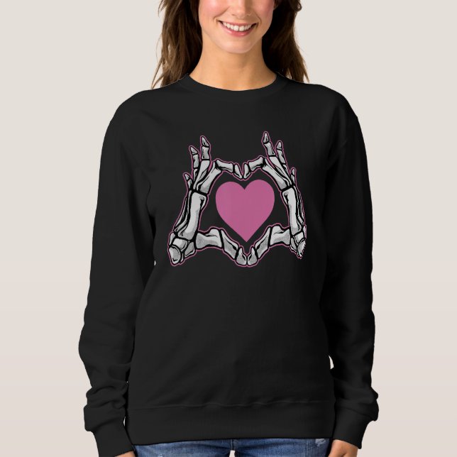 Skeleton Hand Heart Love Sign Bones   Halloween Co Sweatshirt (Vorderseite)