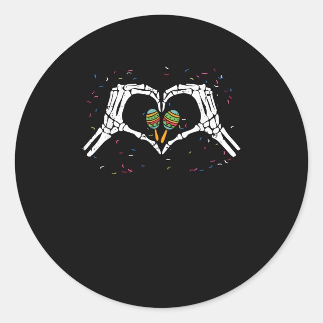Skeleton Hand Heart Maracas Cinco De Mayo Mexiko Runder Aufkleber (Vorderseite)