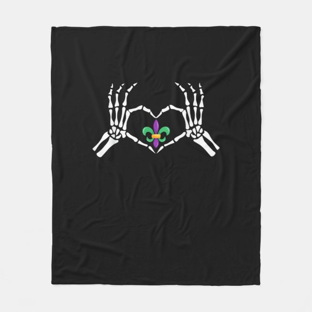 Skeleton Hand Heart Mardi Gras Fleecedecke (Vorderseite)