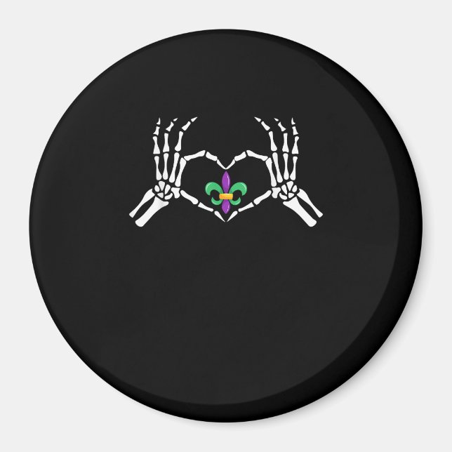 Skeleton Hand Heart Mardi Gras Magnet (Vorne)