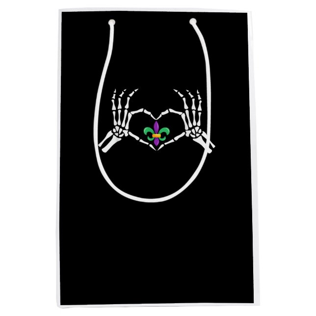 Skeleton Hand Heart Mardi Gras Mittlere Geschenktüte (Vorderseite)