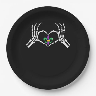 Skeleton Hand Heart Mardi Gras Pappteller