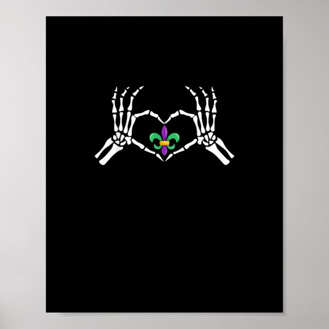 Skeleton Hand Heart Mardi Gras Poster (Vorne)