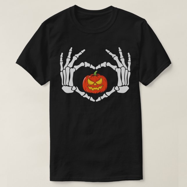 Skeleton Hand Heart Pumpkin Costume Funny Hallowee T-Shirt (Design vorne)
