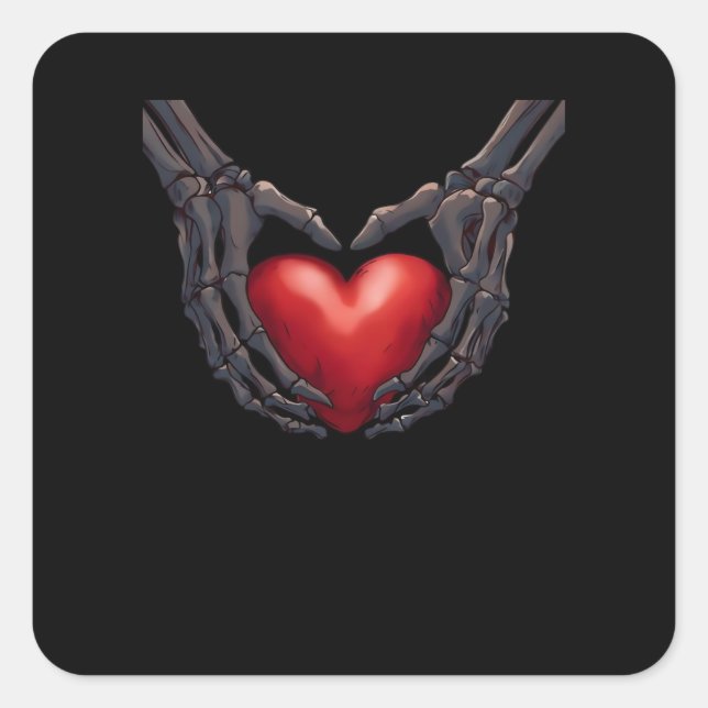 Skeleton Hand Heart Quadratischer Aufkleber (Vorderseite)