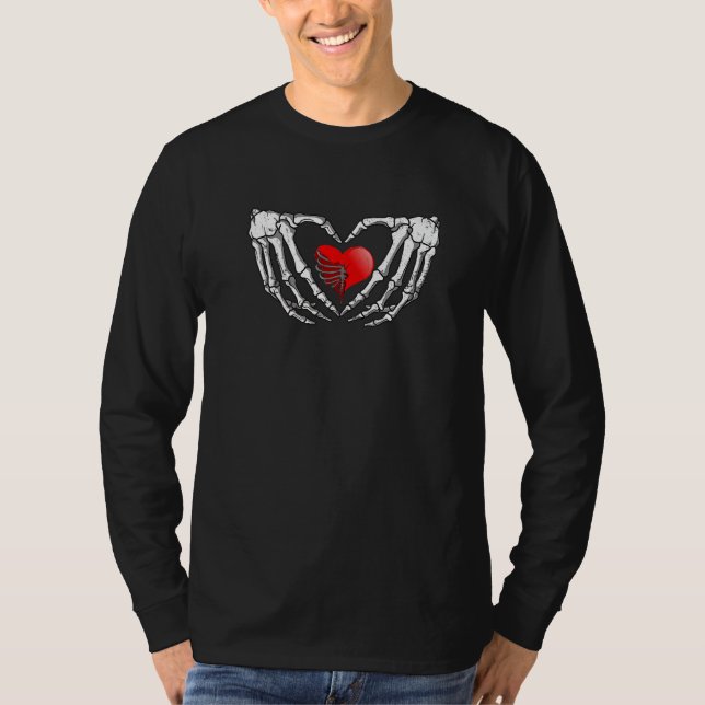 Skeleton Hand Heart Sign Bones Costume Love Skull  T-Shirt (Vorderseite)