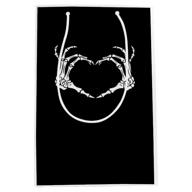 Skeleton Hand Heart Sign Costume Funny Halloween Mittlere Geschenktüte (Vorderseite)