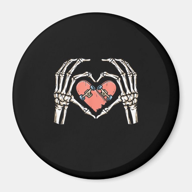Skeleton Hand Heart Skateboard Valentinstag Funn Magnet (Vorne)