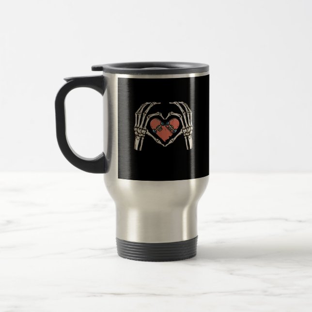 Skeleton Hand Heart Skateboard Valentinstag Funn Reisebecher (Links)