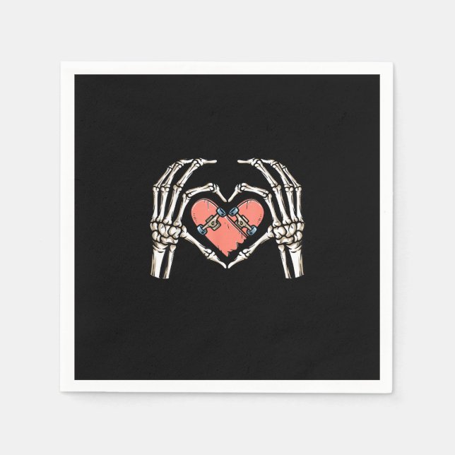 Skeleton Hand Heart Skateboard Valentinstag Funn Serviette (Vorderseite)