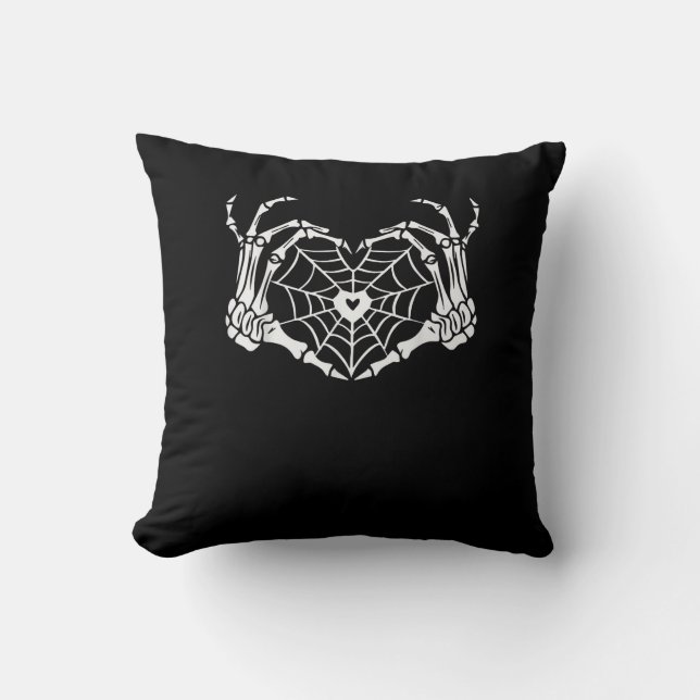 Skeleton Hand Heart Spiderweb Halloween Cobweb Par Kissen (Vorderseite)