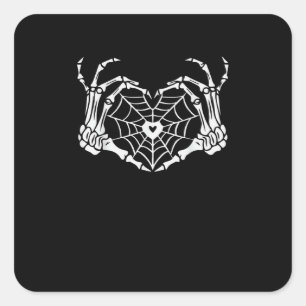 Skeleton Hand Heart Spiderweb Halloween Cobweb Par Quadratischer Aufkleber