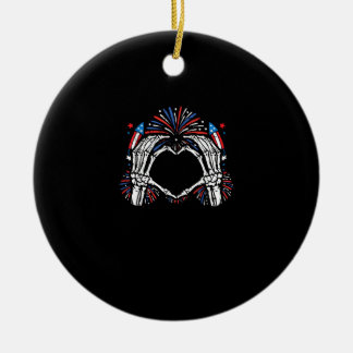 Skeleton Hand Heart USA Patriotic American Keramik Ornament