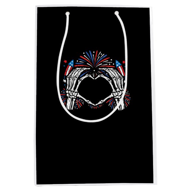 Skeleton Hand Heart USA Patriotic American Mittlere Geschenktüte (Vorderseite)