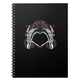 Skeleton Hand Heart USA Patriotic American Notizblock